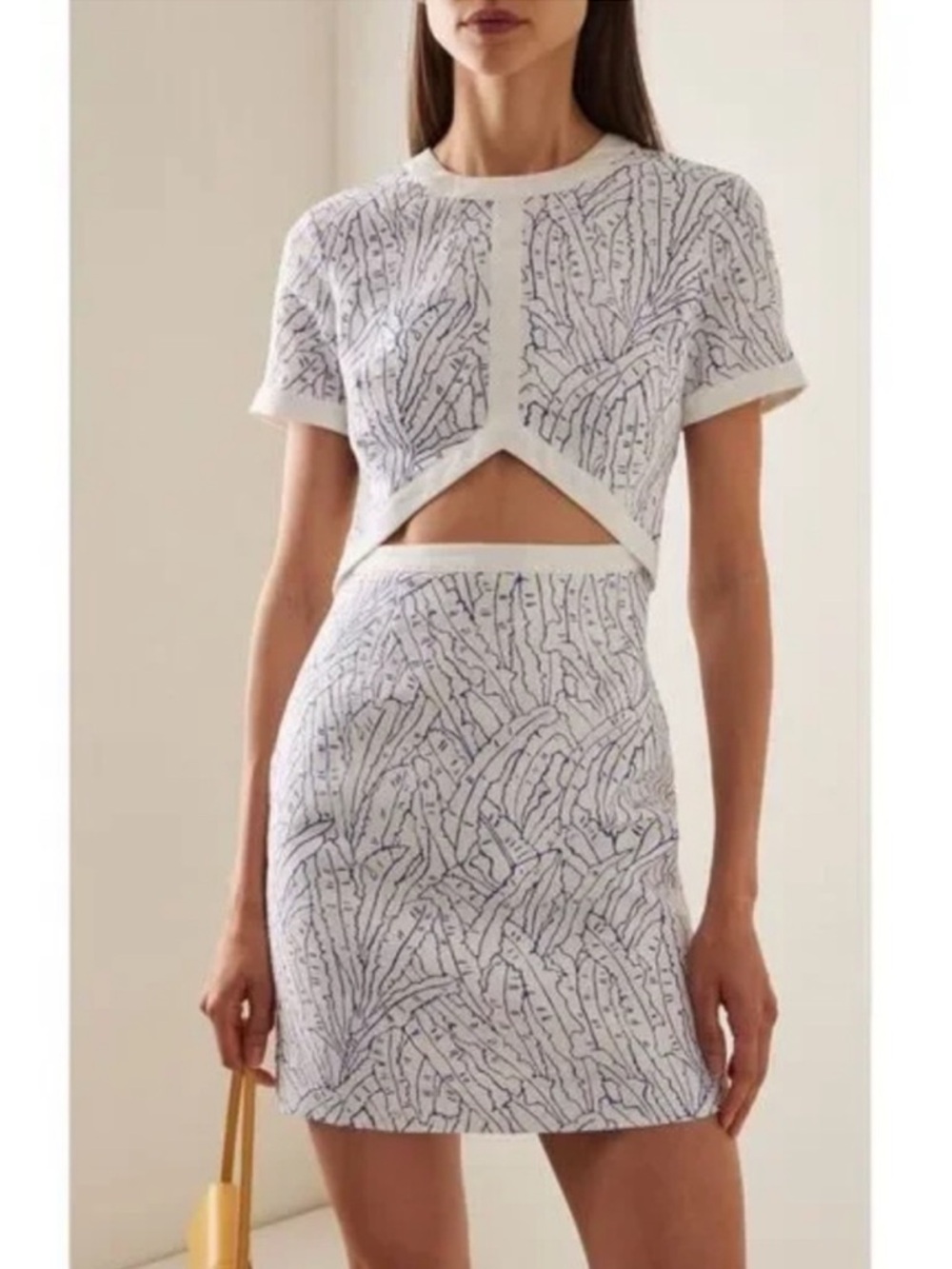 STAUD Perla Printed Linen
Cutout Dress Size 4 in Blue Palm Print 
NWT